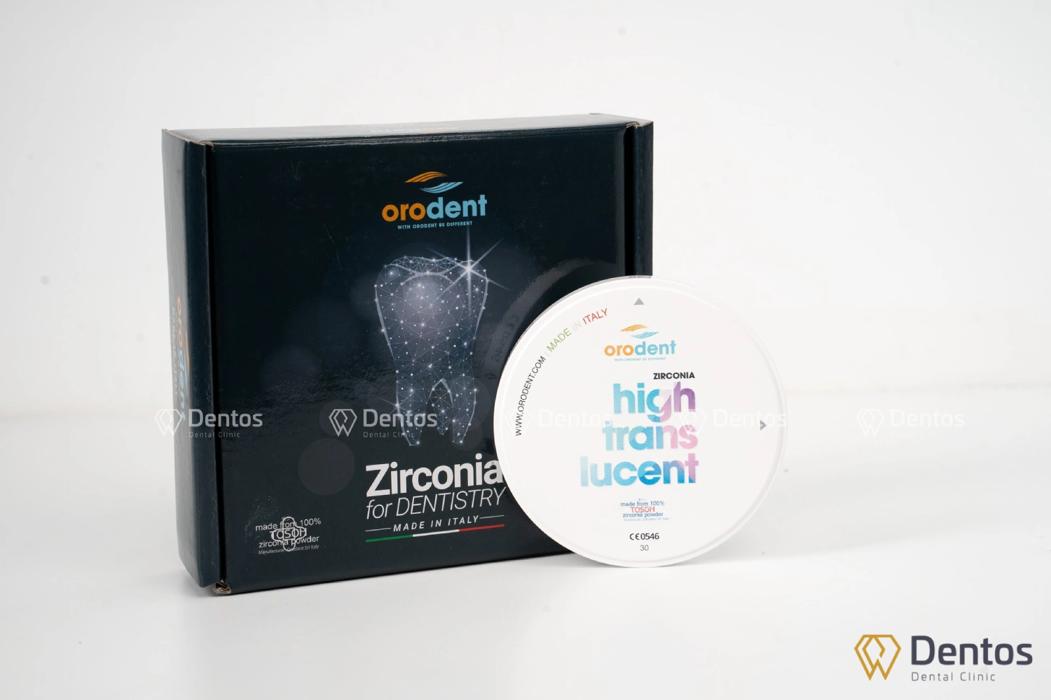 Răng sứ Orodent được sản xuất tại Ý với 100% nguyên liệu từ bột sứ Tosoh